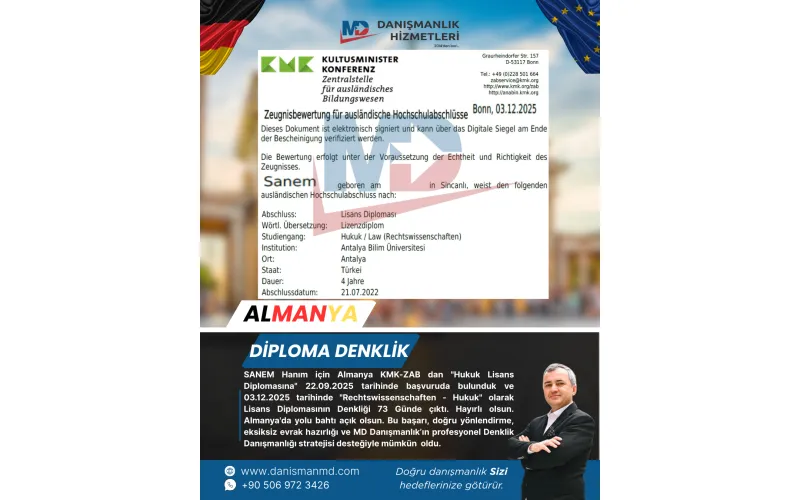 Almanya da Diploma Denklik ve Vize İşlemleri - MD Danışmanlık Hizmetleri Antalya